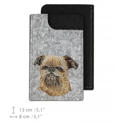 Brussels Griffon - A felt phone case with an embroidered image of a dog.