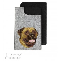 Bullmastiff - A felt phone case with an embroidered image of a dog.