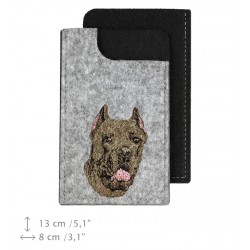 Cane Corso - A felt phone case with an embroidered image of a dog.