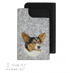 Cardigan Welsh Corgi - A felt phone case with an embroidered image of a dog.