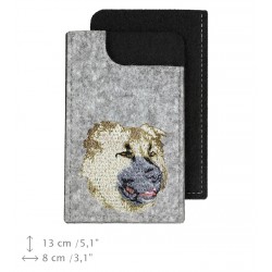 Caucasian Shepherd Dog - A felt phone case with an embroidered image of a dog.