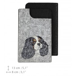 Cavalier King Charles Spaniel - A felt phone case with an embroidered image of a dog.