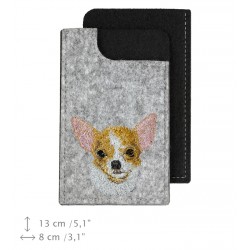 Chihuahua smoothhaired - A felt phone case with an embroidered image of a dog.