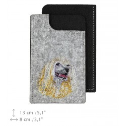 Chinese Crested Dog - A felt phone case with an embroidered image of a dog.