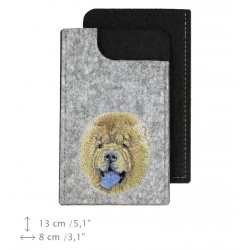 Chow chow - A felt phone case with an embroidered image of a dog.
