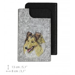 Collie Rough - A felt phone case with an embroidered image of a dog.