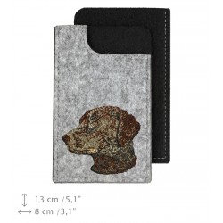 Curly coated retriever - A felt phone case with an embroidered image of a dog.