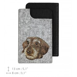 Dachshund wirehaired - A felt phone case with an embroidered image of a dog.