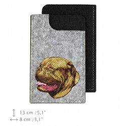 French Mastiff - A felt phone case with an embroidered image of a dog.