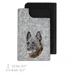 Dutch Shepherd Dog - A felt phone case with an embroidered image of a dog.