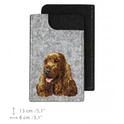 English Cocker Spaniel - A felt phone case with an embroidered image of a dog.