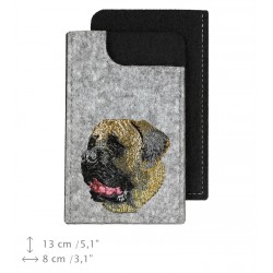 Mastiff - Filzbeutel für Handy mit einer gestickten Darstellung eines Hundes.