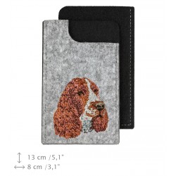English Springer Spaniel - A felt phone case with an embroidered image of a dog.