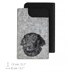 Flat Coated Retriever - A felt phone case with an embroidered image of a dog.