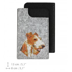 Fox Terrier wirehaired - A felt phone case with an embroidered image of a dog.