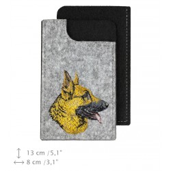 German Shepherd - A felt phone case with an embroidered image of a dog.