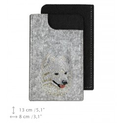 German Spitz - A felt phone case with an embroidered image of a dog.
