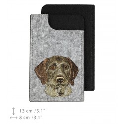 German Wirehaired Pointer - A felt phone case with an embroidered image of a dog.