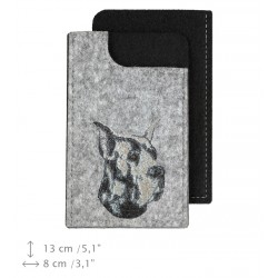 Great Dane cropped - A felt phone case with an embroidered image of a dog.