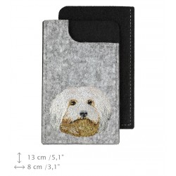 Havanese - A felt phone case with an embroidered image of a dog.