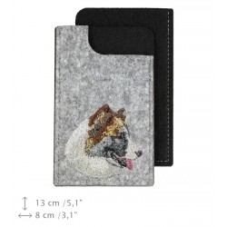 Icelandic sheepdog - A felt phone case with an embroidered image of a dog.