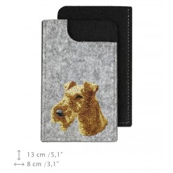 Irish terrier - A felt phone case with an embroidered image of a dog.