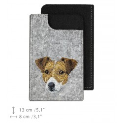 Jack Russell Terrier - A felt phone case with an embroidered image of a dog.