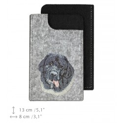 Landseer dog - A felt phone case with an embroidered image of a dog.