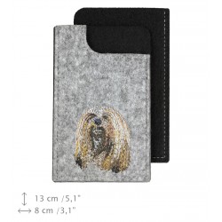 Lhasa Apso - A felt phone case with an embroidered image of a dog.