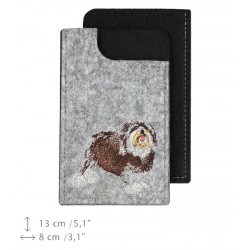Löwchen - A felt phone case with an embroidered image of a dog.
