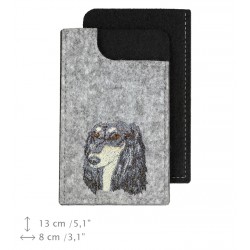 Saluki - A felt phone case with an embroidered image of a dog.