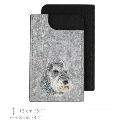 Schnauzer cropped - A felt phone case with an embroidered image of a dog.