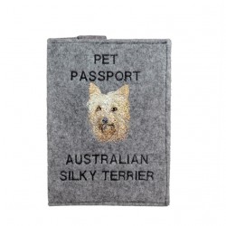 Silky terrier australiano - Funda de pasaporte de perro con un bordado. Novedad