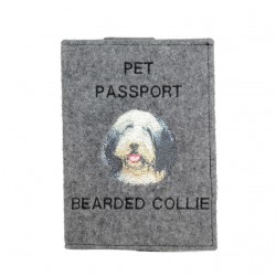 Collie barbudo - Funda de pasaporte de perro con un bordado. Novedad