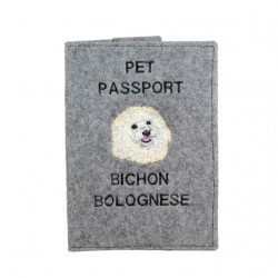 Bichón boloñés - Funda de pasaporte de perro con un bordado. Novedad