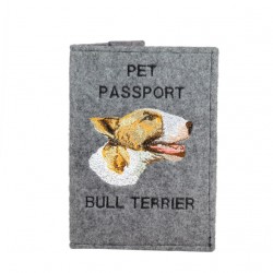 Bull terrier inglés - Funda de pasaporte de perro con un bordado. Novedad