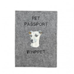 Whippet - Funda de pasaporte de perro con un bordado. Novedad