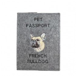 Bouledogue français - Etui pour passeport pour le chien avec motif brodé. Nouveauté