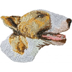 Bullterrier - Stickerei, Aufnäher mit dem Bild eines Rasse-Hundes.