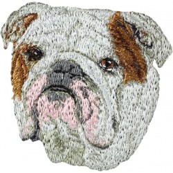 Englische Bulldogge - Stickerei, Aufnäher mit dem Bild eines Rasse-Hundes.