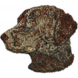 Curly coated retriever - Stickerei, Aufnäher mit dem Bild eines Rasse-Hundes.