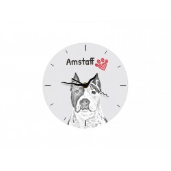 Amerykański staffordshire terier - stojący zegar z wizerunkiem psa, wykonany z płyty MDF