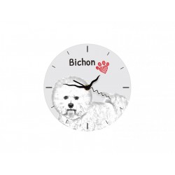 Bichon à poil frisé - Orologio da tavolo realizzato in lastra di MDF con immagine di cane.