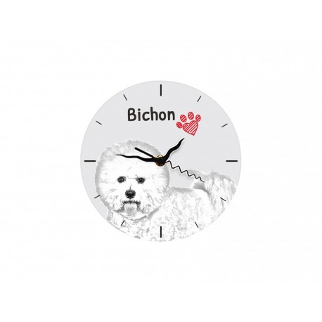 Bichon à poil frisé - Orologio da tavolo realizzato in lastra di MDF con immagine di cane.