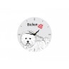 Bichon Frisé - Stehende Uhr mit MDF mit dem Bild eines Hundes.