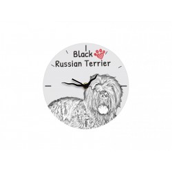 Russische Schwarze Terrier - Stehende Uhr mit MDF mit dem Bild eines Hundes.