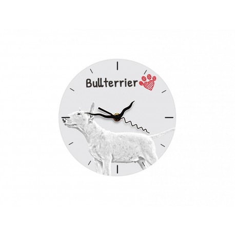 Free standing MDF floor clock with an image of a dog. 