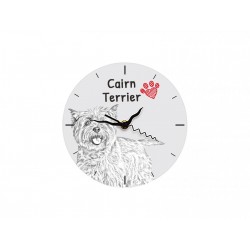 Cairn terier - stojący zegar z wizerunkiem psa, wykonany z płyty MDF