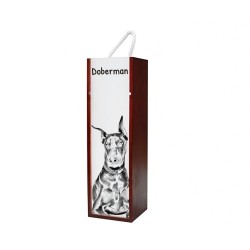 Dobermann - Boîte pour le vin avec l'image d'un chien.