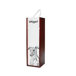 Whippet - Wein-Schachtel mit dem Bild eines Hundes.